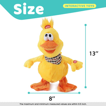 Cuteoy 13' Quacking Duck Musical Stuffed Animal Plushies Walking Singing Waving Electronic Interactive Plush Toy For Kids Boys Easter