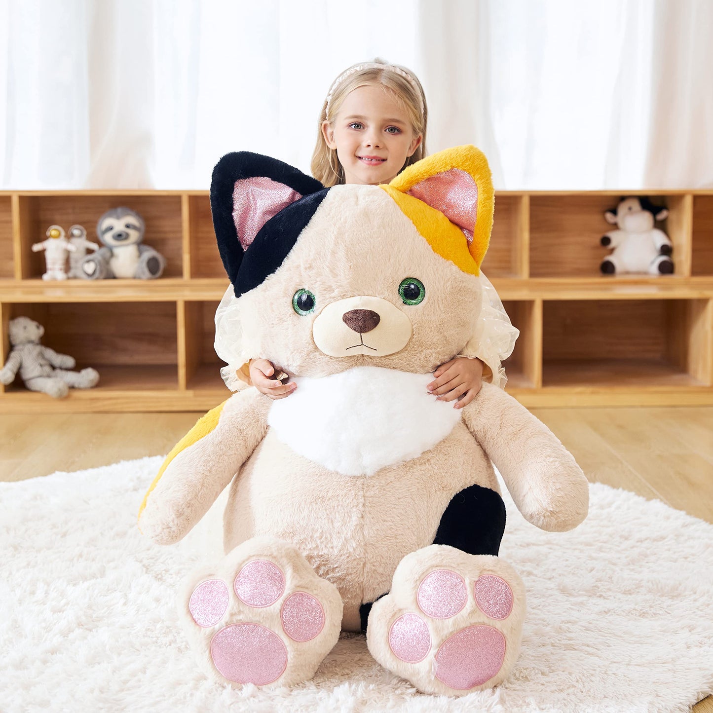 EARTHSOUND Giant Cat Plush Toy - 30" Jumbo Soft Stuffed Animal, Cute Fluffy Polyester Kitten, Model 2236535, Perfect Gift for Kids