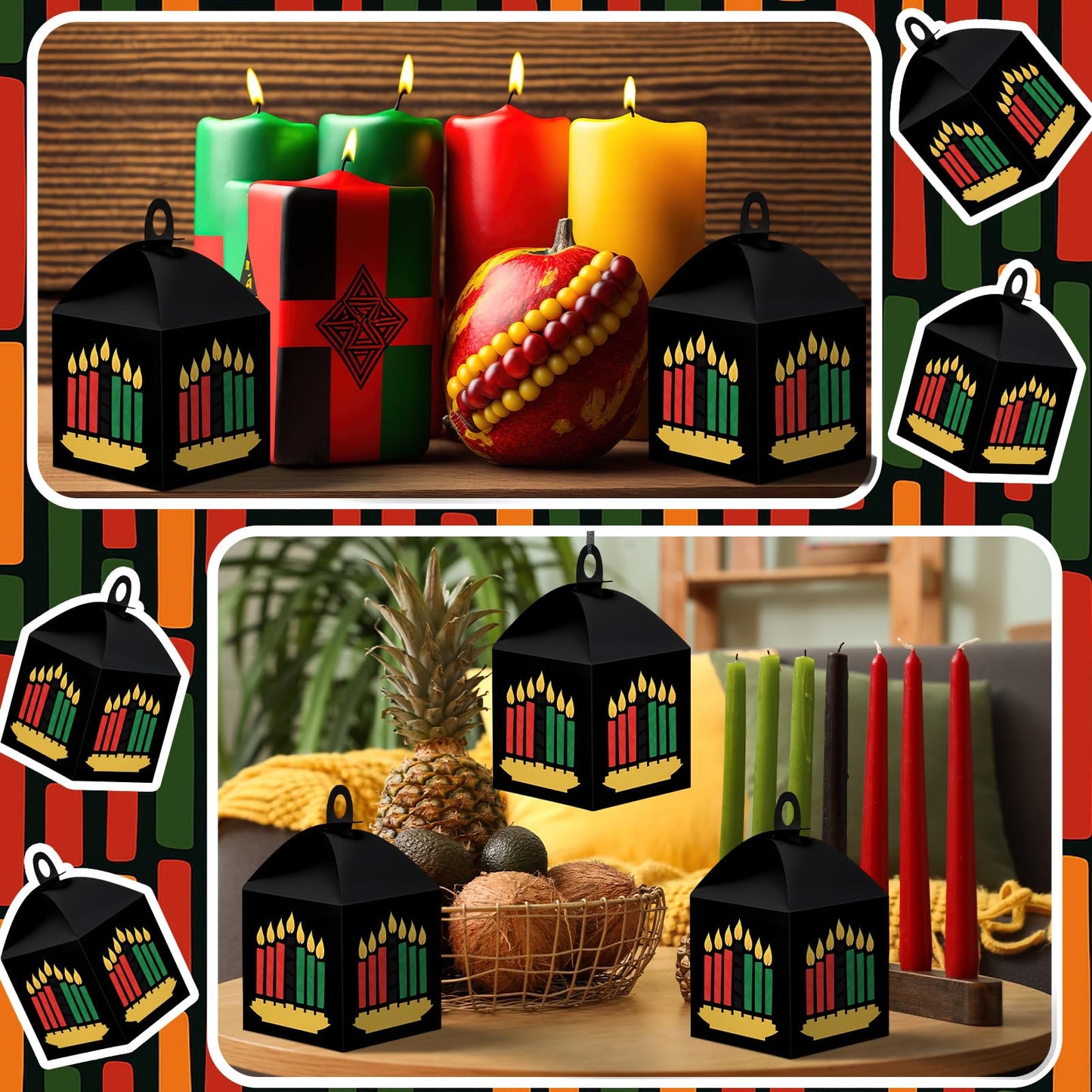 VIHOSE 16 Sets Kwanzaa Craft Kits Kwanzaa Candles Lantern DIY Craft Bulk African Heritage Suncatcher Kits Ornaments Holiday Part