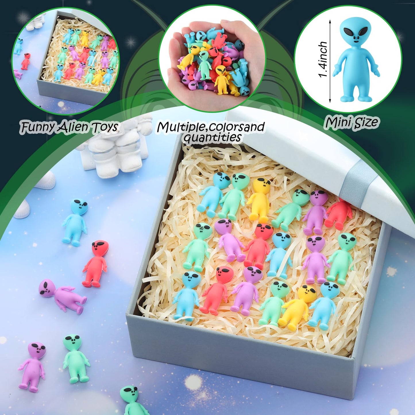 Croblissful 50 Pcs Halloween Mini Alien Figures Bulk Colorful Glow In The Dark Small Tiny Little Alien Figurines For Space Party
