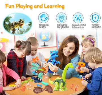 HAFUZIYN Dinosaur Toys for Kids, 4 Pack Take Apart Dinosaur Toys with Electric Drill for 3 4 5 6 7 8Year Old Boys and Girls, STE