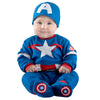 Marvel Captain America Official Infant Halloween Costume - enhanced Quality Minky Fabric Jumpsuit and Non-Slip Booties (0-6 Months) Blue