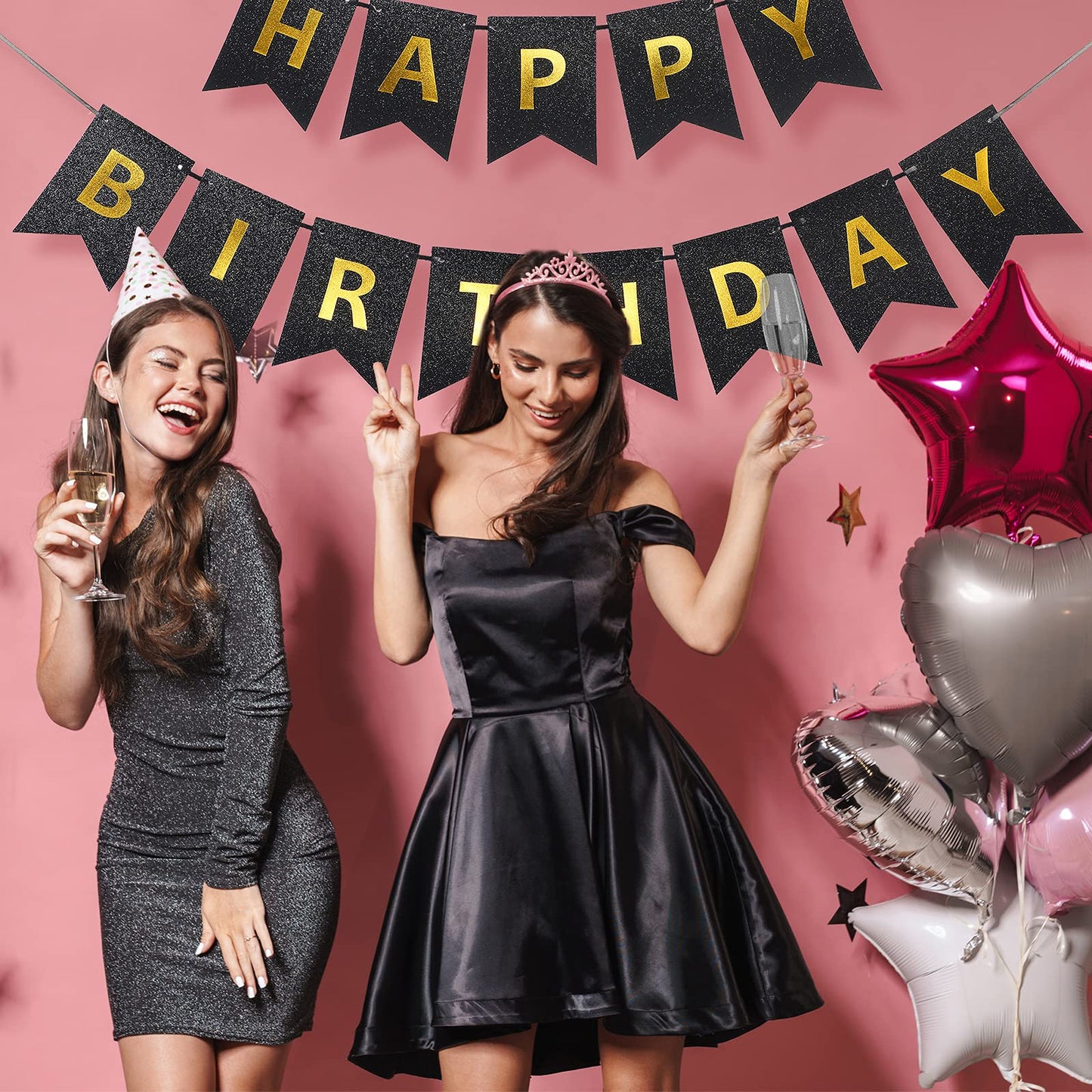 Happy Birthday Banner With Shiny Letters Glitter Happy Birthday Banner Shiny Birthday Hanging Signs Birthday Party Supplies (Bla