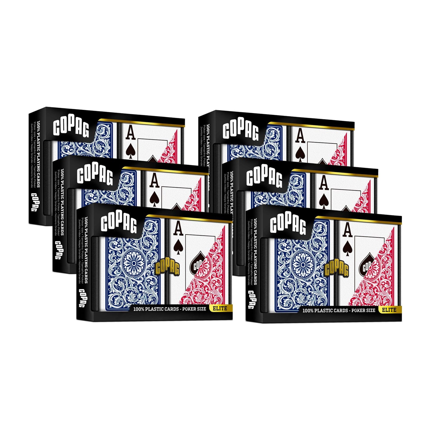 Copag 1546 Design 100% Plastic Playing Cards, Poker Size (Standard) Red/Blue (Jumbo Index, 6 Sets)