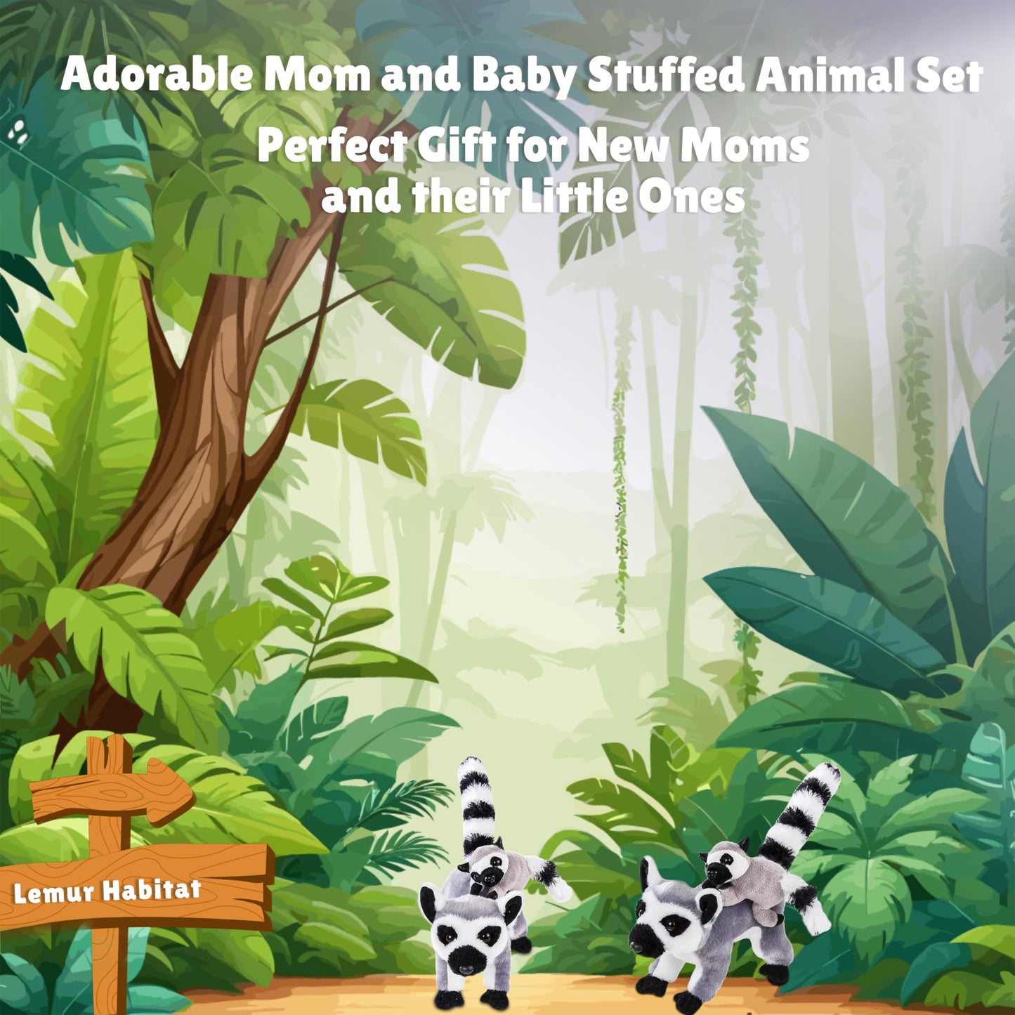 Forest & Twelfth Mom And Baby Mini Lemur, Stuffed Animals For Boys And Girls, Safari Baby Shower Decorations, Nursery Décor, Zoo Animals For Toddlers, Plush Toys, Soft Stuffed Lemur, Huggable (Lemur)