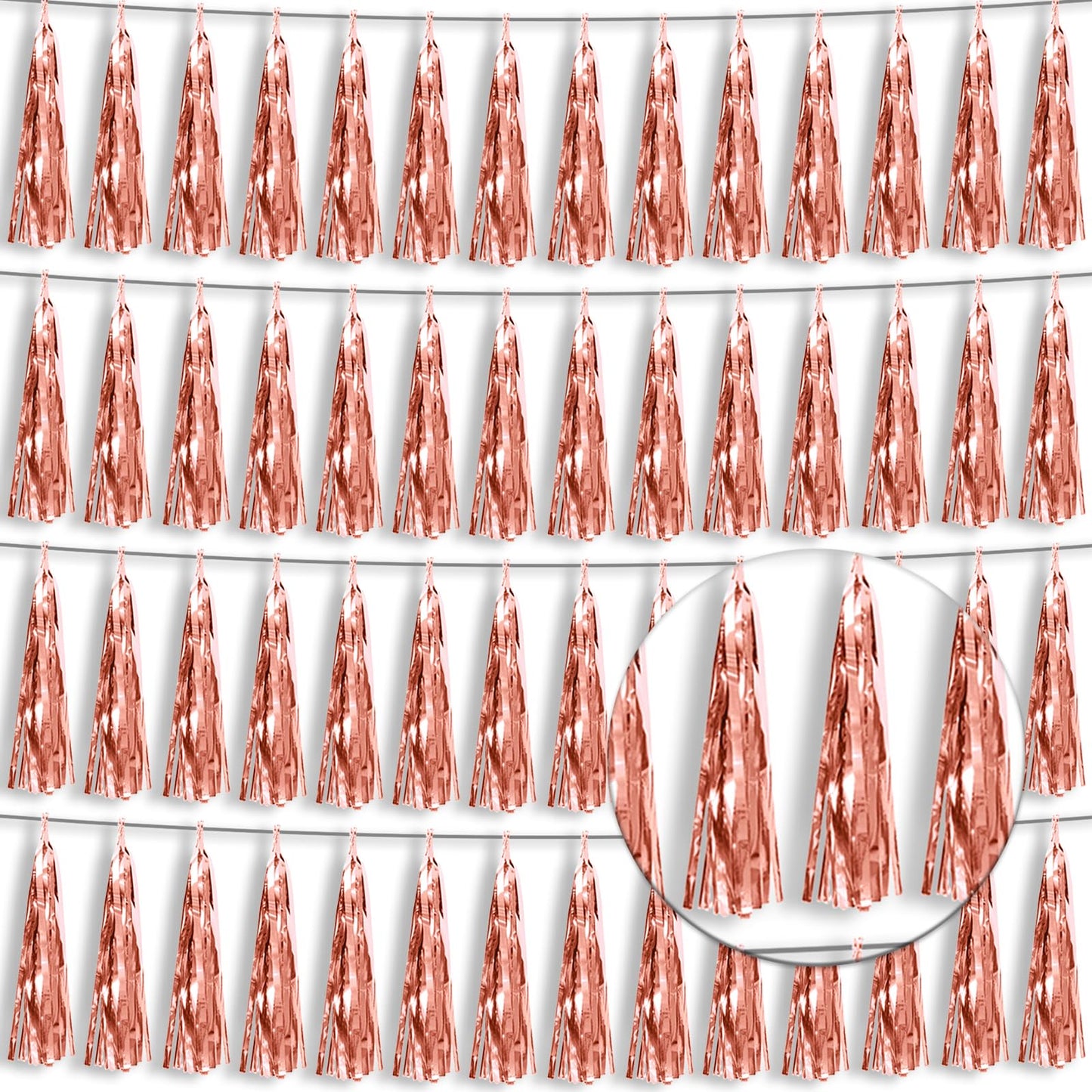 4P Rose Gold Foil Fringe Tassel Banner Garland Metallic Tinsel Streamers Wall Hanging Curtain Backdrop Banner for Parade Floats,
