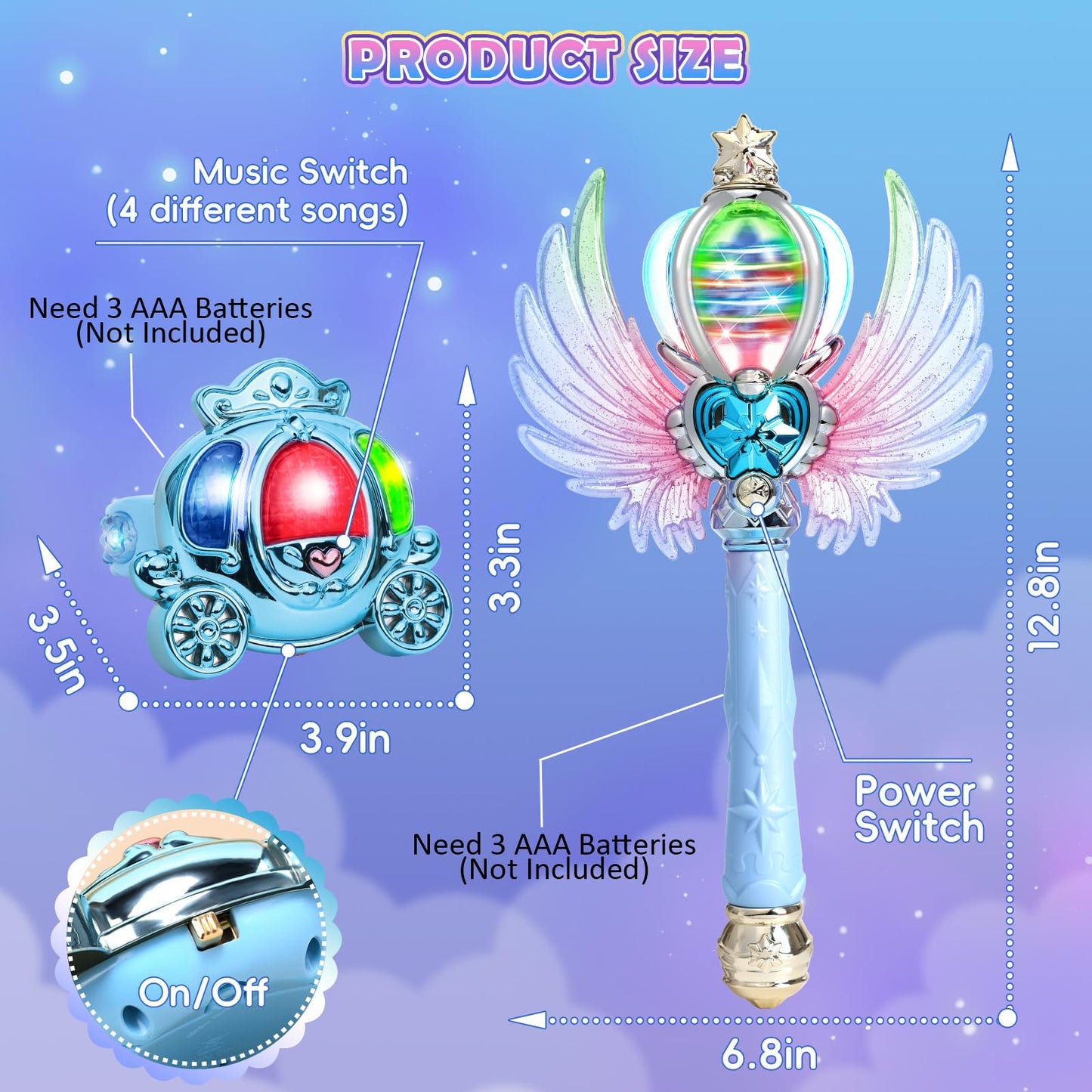 Skirfy Princess Toys For Girls, Magic Wand For Kids, Fairy Wand Girls Toys With Spinning Led Light And Magic Sound, Cool For Gir