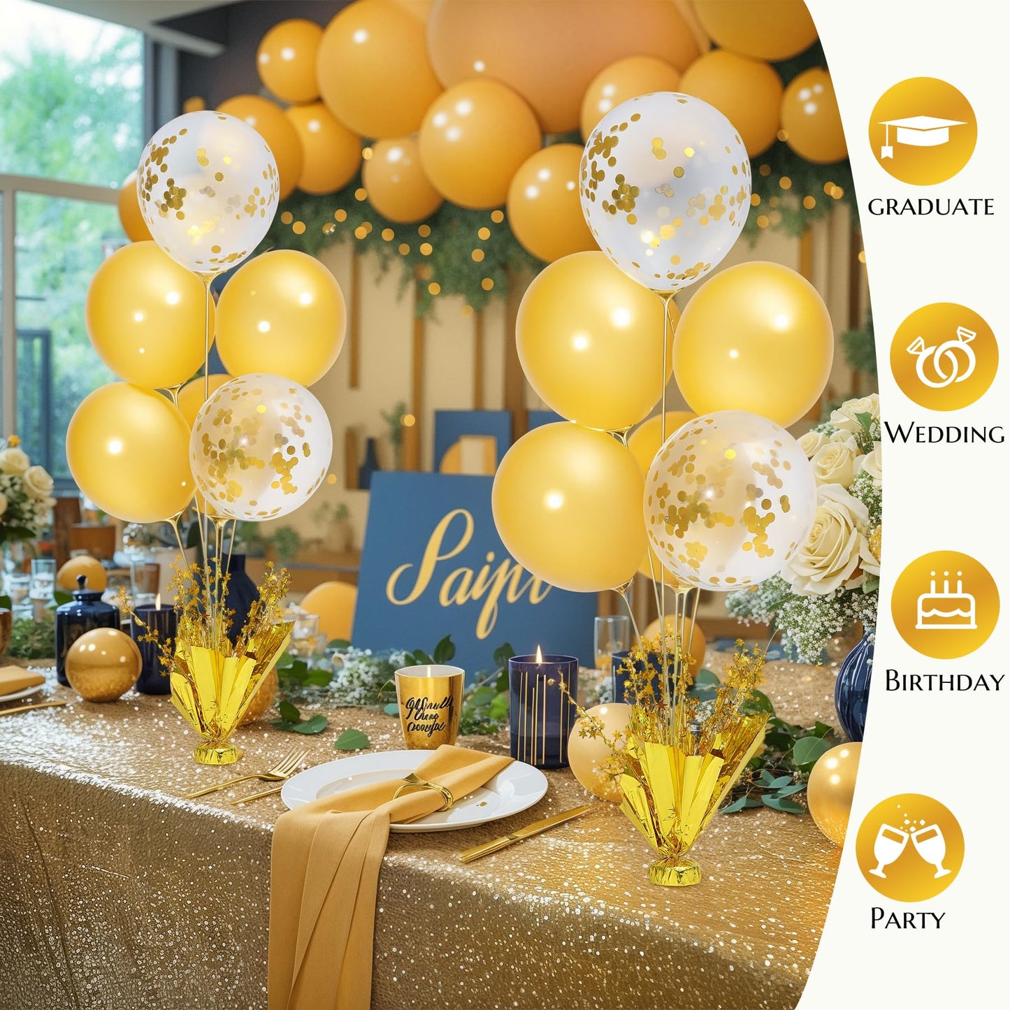 6 Set Gold Table Centerpiece Balloons Stand Kit With Gold And Confetti Balloons For Birthday Party Graduation Baby Shower Wedding Bridal Shower Prom Table Decorations