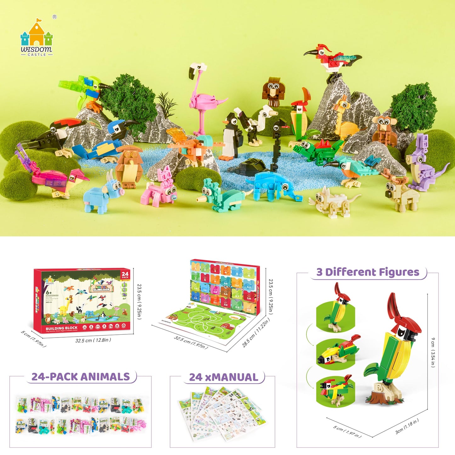 Party Favors For Kids | 24-Pack Animal Building Block Set, 3-In-1 Blind Box Surprise Toy With 72 Animal Models For Girls & Boys
