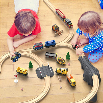 Giant Bean 12Pcs Vehicles Battery Operated Train Car Set, Magnetic Mini Construction Set For Wooden Train Track, Bulk Car Toys For Toddlers Boys Girls Kids 3 4 5, Fits For Most Brands