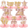 9Pcs 21St Birthday Decorations Pink Rose Gold Honeycomb Centerpieces For Women Girls,Happy 21St Birthday Table Centerpieces Part