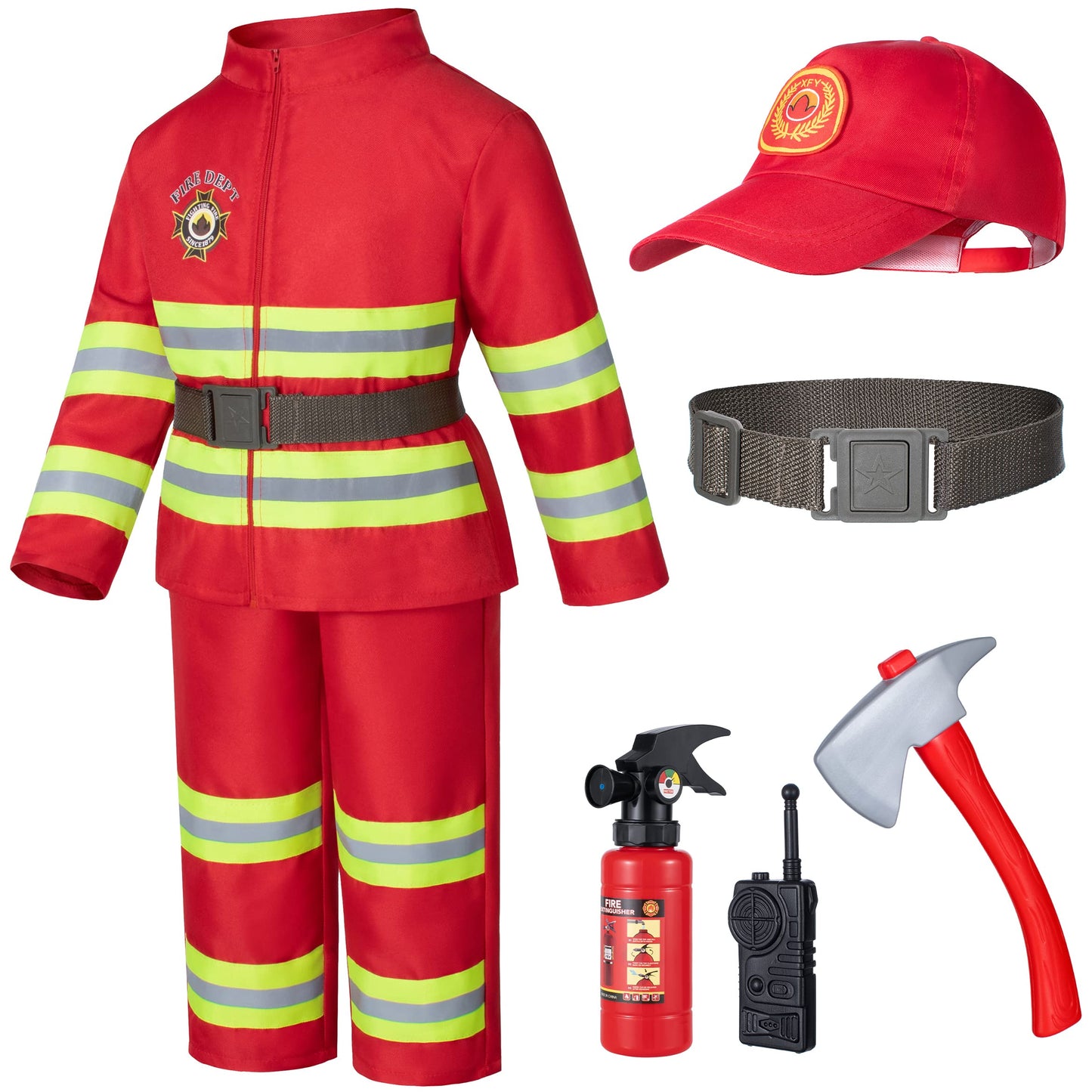 Child Fire Fighter Chief Role Costume Red For Kids(130Cm 6-7 Years)