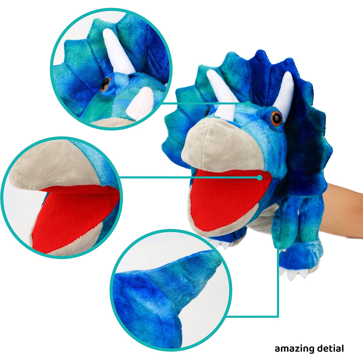 Cuteoy Plush Triceratops Hand Puppet Stuffed Animal Toy Open Movable Mouth Creative Role Play Storytelling Dinosaur Plushies Gifts For Kids Toddlers Birthday Christmas