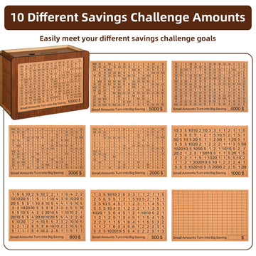 10000 Kakeibo Wooden Money Saving Challenge Box Cash Vault Piggy Bank For Adults Kids Savings Goals Smash Box Saver For Boys And