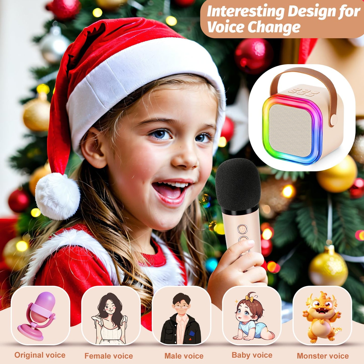 Mini Karaoke Machine For Kids,Girl Toys,Karaoke Microphone Wireless For Kids,Gifts For 4,5,6,7,8,9,10 Year Old Girl Toys (Beige)