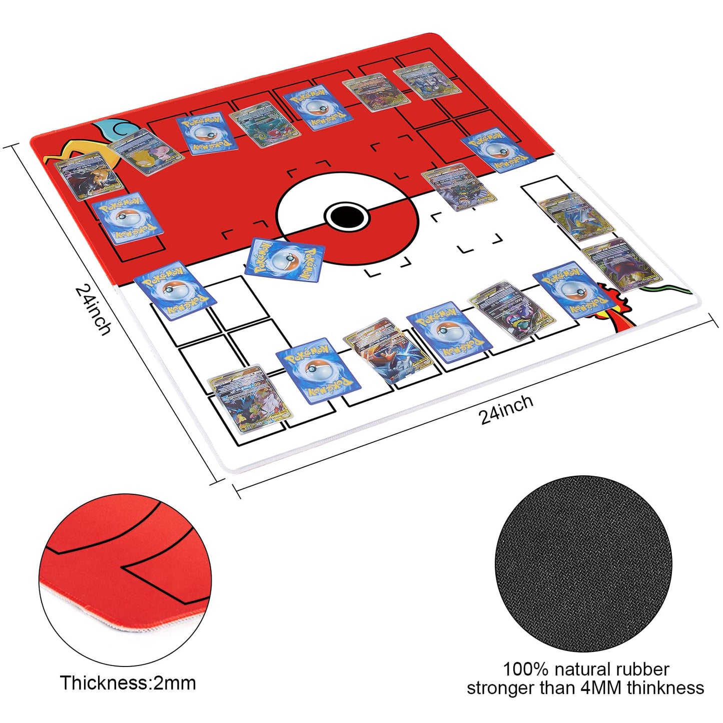 Biouai Playmat For Card Game With Tube - Stitched Play Mat For Card Gameplay With Zones, 2 Player Trainer Game Playing Mat (Red)