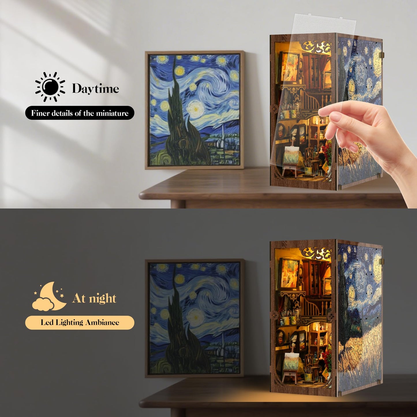 Sunnino Book Nook Kit - Diy Miniature House Kit 3D Wooden Puzzles Doll House Diy Book Nook Kits For Adults Creative Gift For Tee