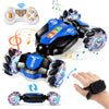 Aiqi Remote Control Car,2.4GHz 4WD Gesture Sensing RC Stunt Car with Cool Music and Light,Double-Sided Rotating 360 Flips Car To