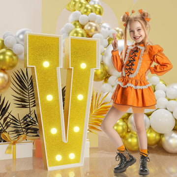 Imprsv Marquee Letters Gold 3Ft: Golden Party Decor - Light Up Letter V Large 3 Feet Tall - Party Decorations Letter For Birthda