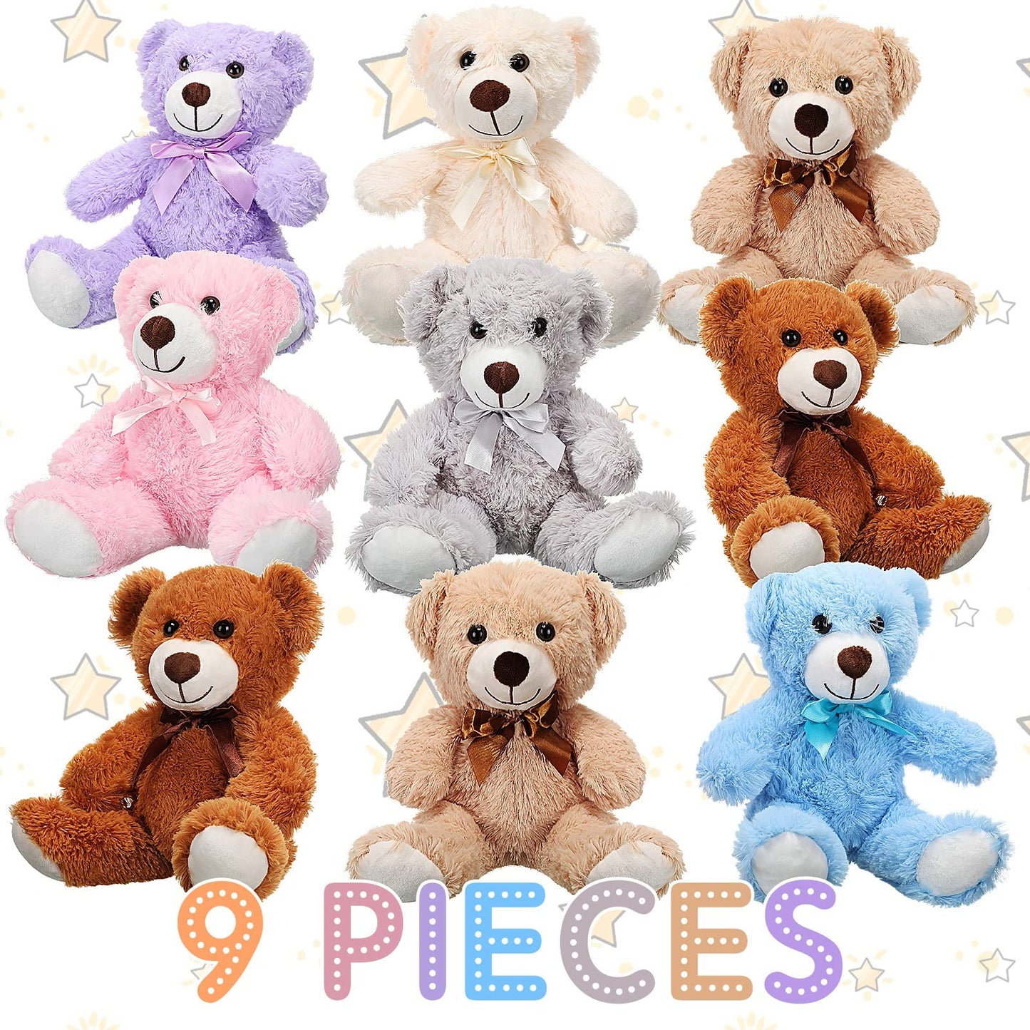 Zhanmai 9 Packs Cute Bear Stuffed Animals 14 Inch Plush Bears In 7 Colors Stuffed Animals Bulk For Valentine‘S Day Gift Graduation Baby Shower Birthday Party Favor