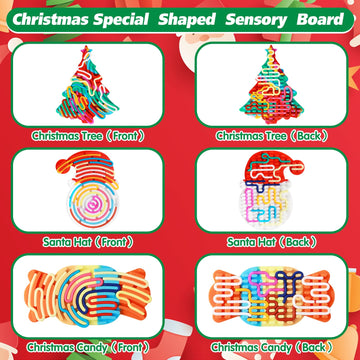 3Pcs Christmas Sensory Activity Board, Fidget Sensory Toys For Kids Adults, Duble Sided Design Kids Busy Board With Christmas Tree, Candy And Christmas Hats, Calm Down Fidget Toy For Stress Relief