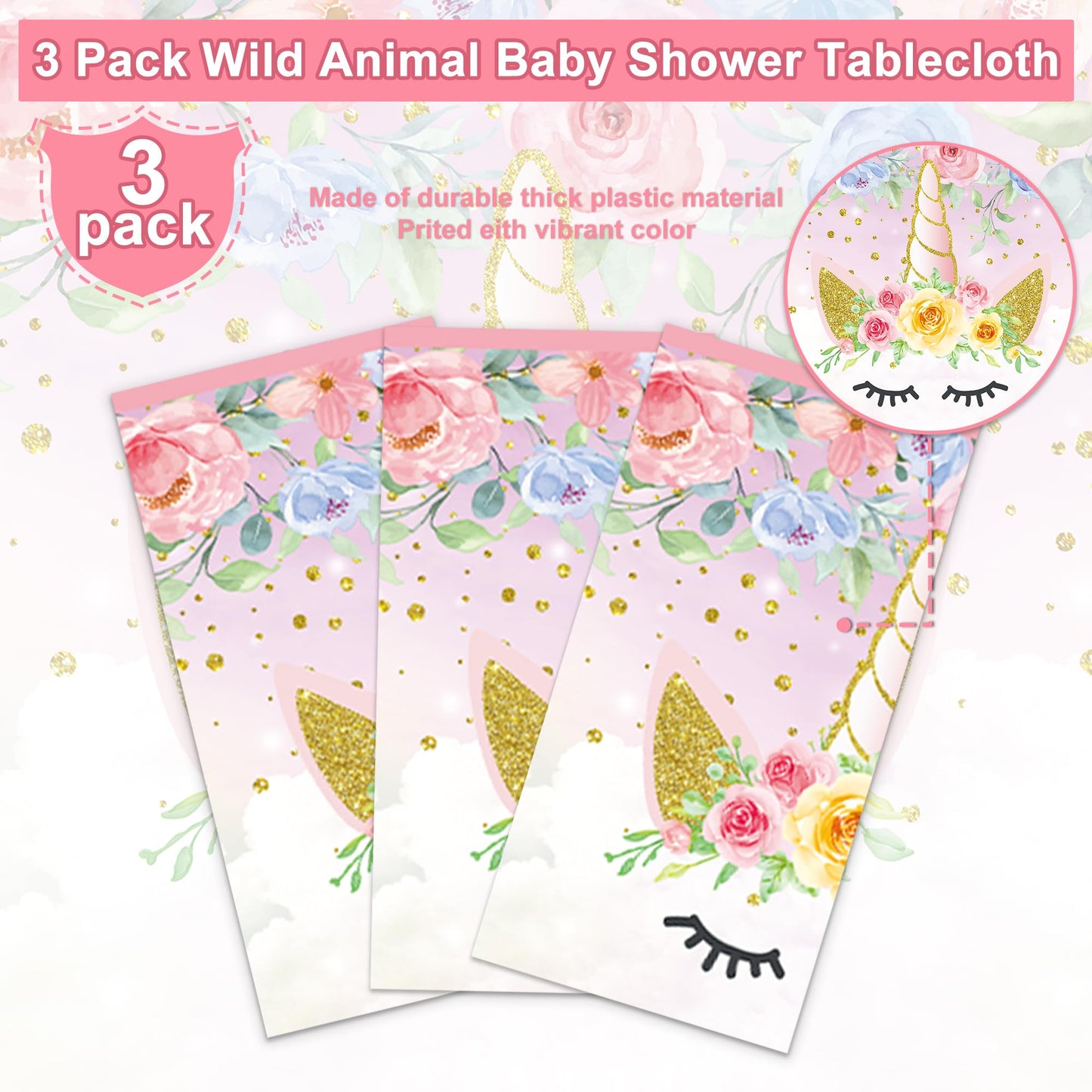 Rejoice Bunny 3Pcs Unicorn Tablecloths For Kids Girls Baby Shower 1St Birthday Party Decorations Pink Wonderland Rainbown Themed