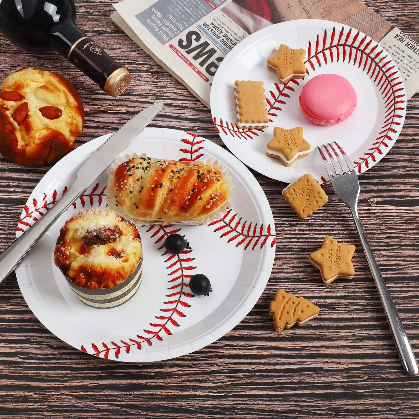 Durony 48 Pack Baseball Plates 9 Inch And 7 Inch Round Baseball Themed Paper Plates Baseball Dinner Plates For Game Day, Basebal
