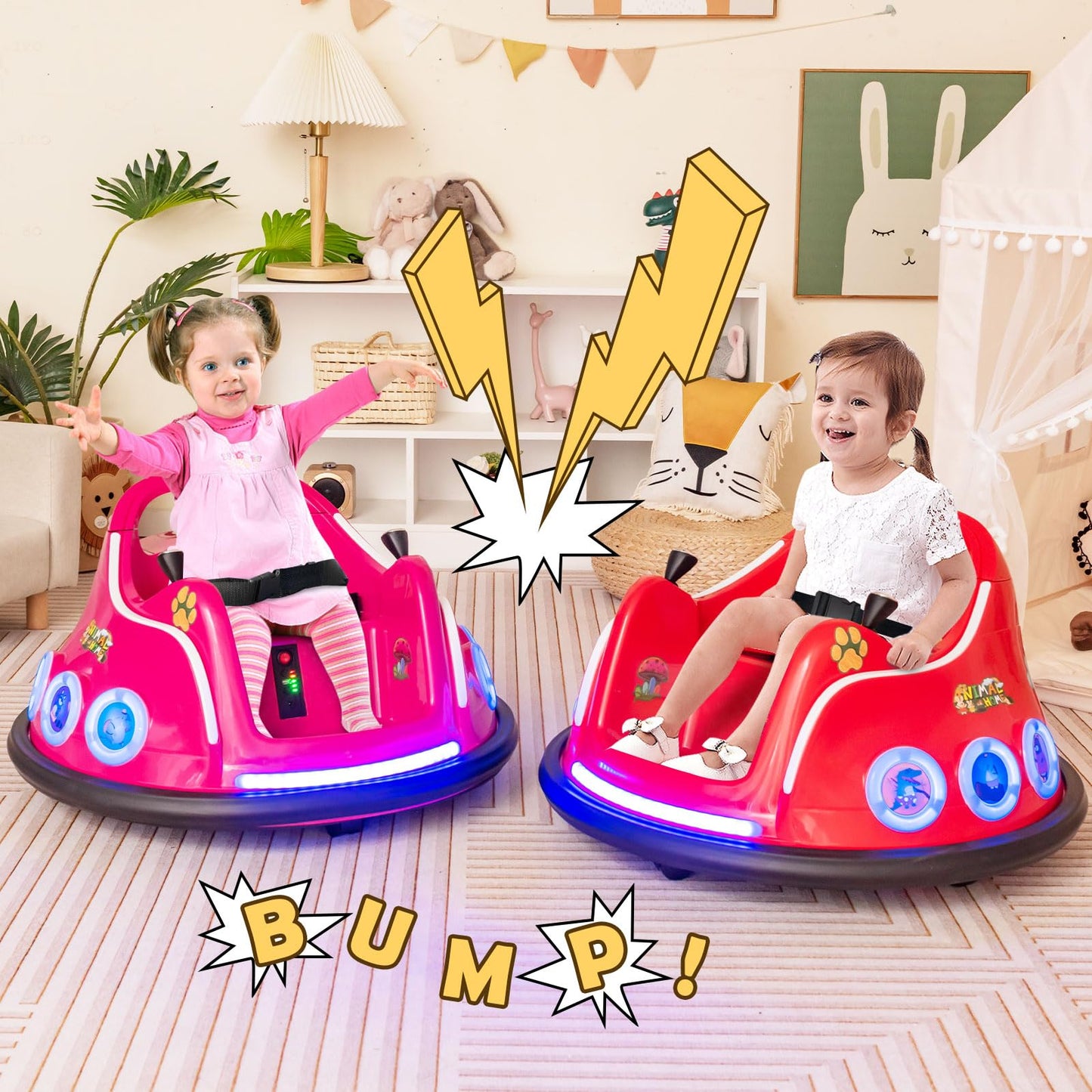 Costzon Bumper Car For Kids, 12V Electric Ride On Bumper W/Remote Control, 360 Degree Spin, Flashing Lights, Built-In Music & Wi