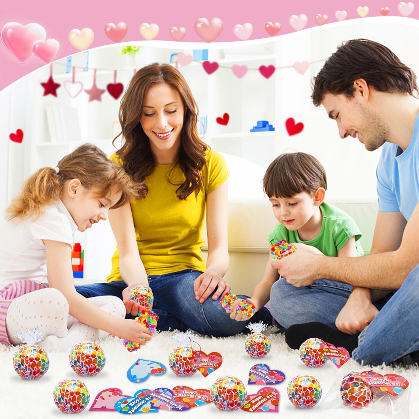 Easter Basket Stuffers,24 Pack Fidget Stress Balls With Cards Heart Stress Relief Toys Squeeze Balls For Kids Boys Girls Classroom Exchange School Prize And Easter Party Favors Gifts
