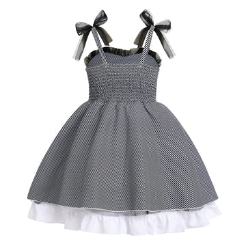 Kids Girls Halloween Costume Black and White Green Striped Stripes Block Ruffle Lace Tulle Dress Up Outfit Toddler Cosplay Fancy