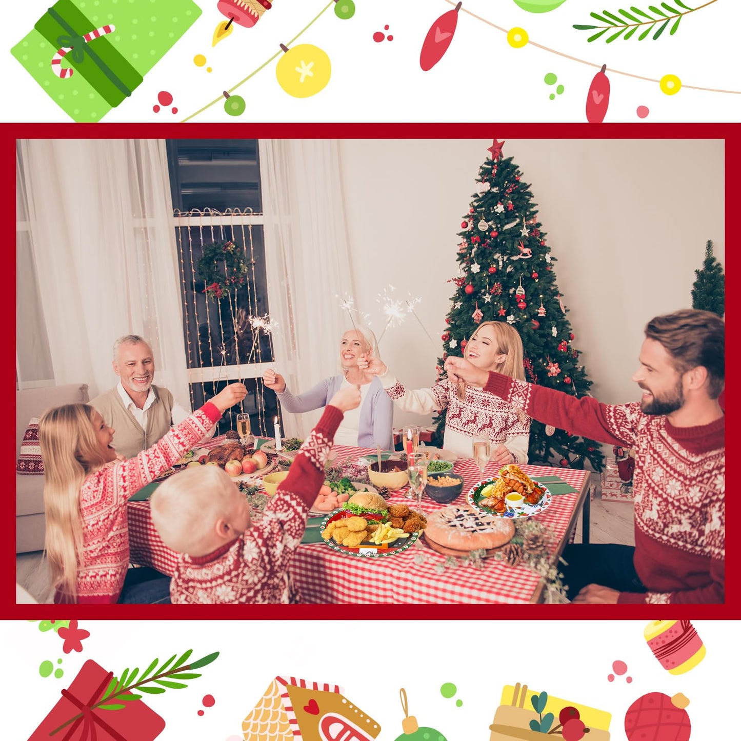 Sliner 120 Pcs Christmas Paper Plates 9 Inch Christmas Disposable Plates Xmas Paper Dessert Plates Santa Belt Elk Snowman Decora