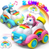 HopeRock Unicorn Toys Remote Control Cars,Toys for Ages 2-4,Gifts for 2 Year Old Girls 2 Pack with LED Lights,Music,and Sound,Bi