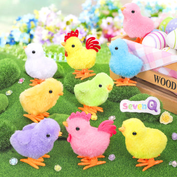 Sevenq Wind Up Toys For Kids Easter Basket Stuffers, 9Pcs Jumping Plush Chicks Small Fidget Toys For Easter Egg Hunt Treasure Bo