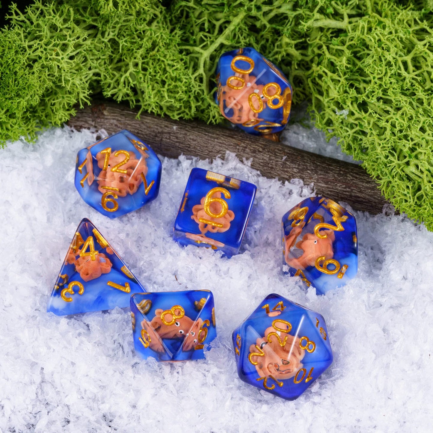 UDIXI 7PCS Resin DND Dice Set, Blue D&D Dice Set Filled with Octopus for RPG MTG Dungeons and Dragons Role Palying Games and Oth