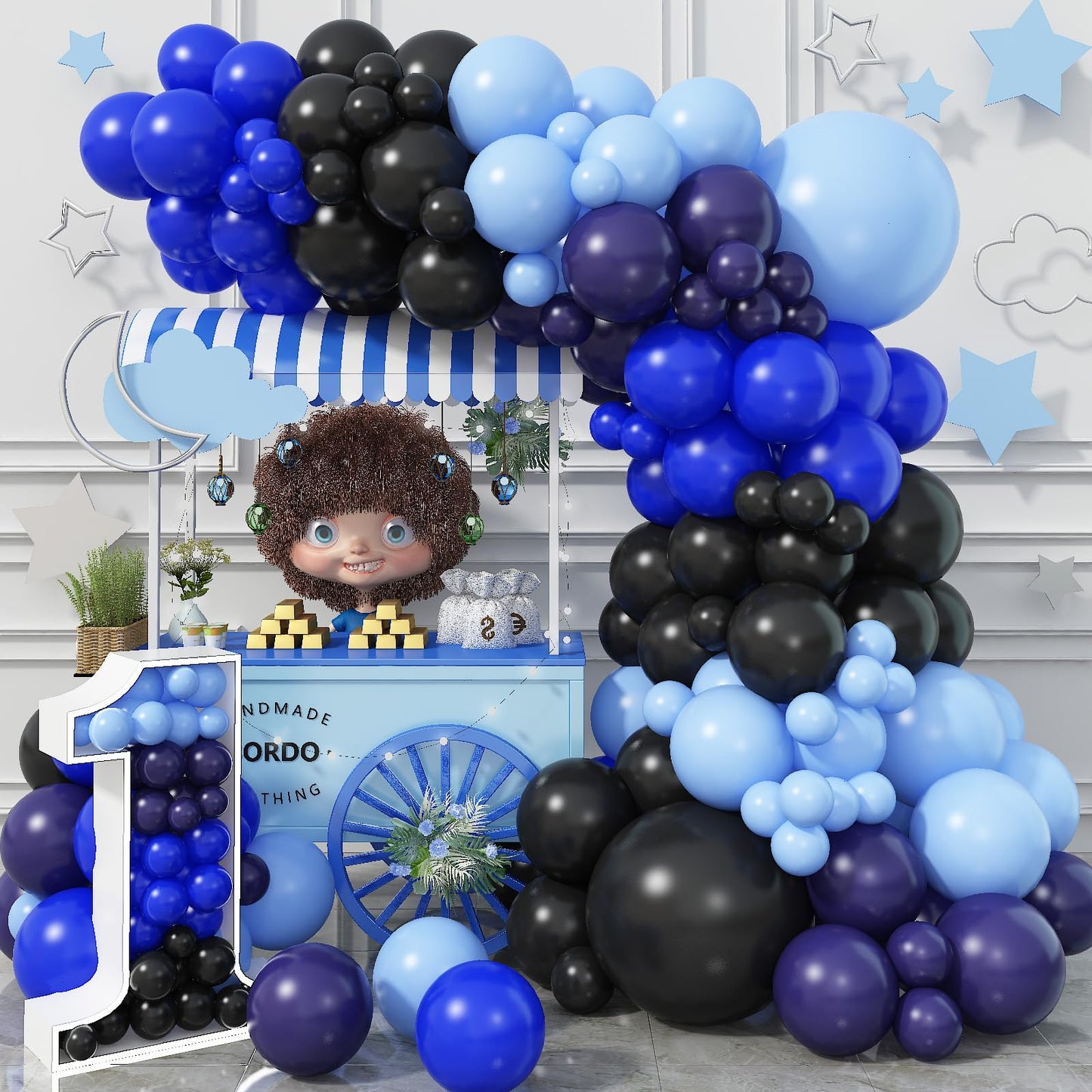 Jobkoo Blue And Black Balloon Arch Kit, 102 Pcs Navy Royal Blue Latex Party Balloons Baby Light Blue Black Balloon Garland Kit F