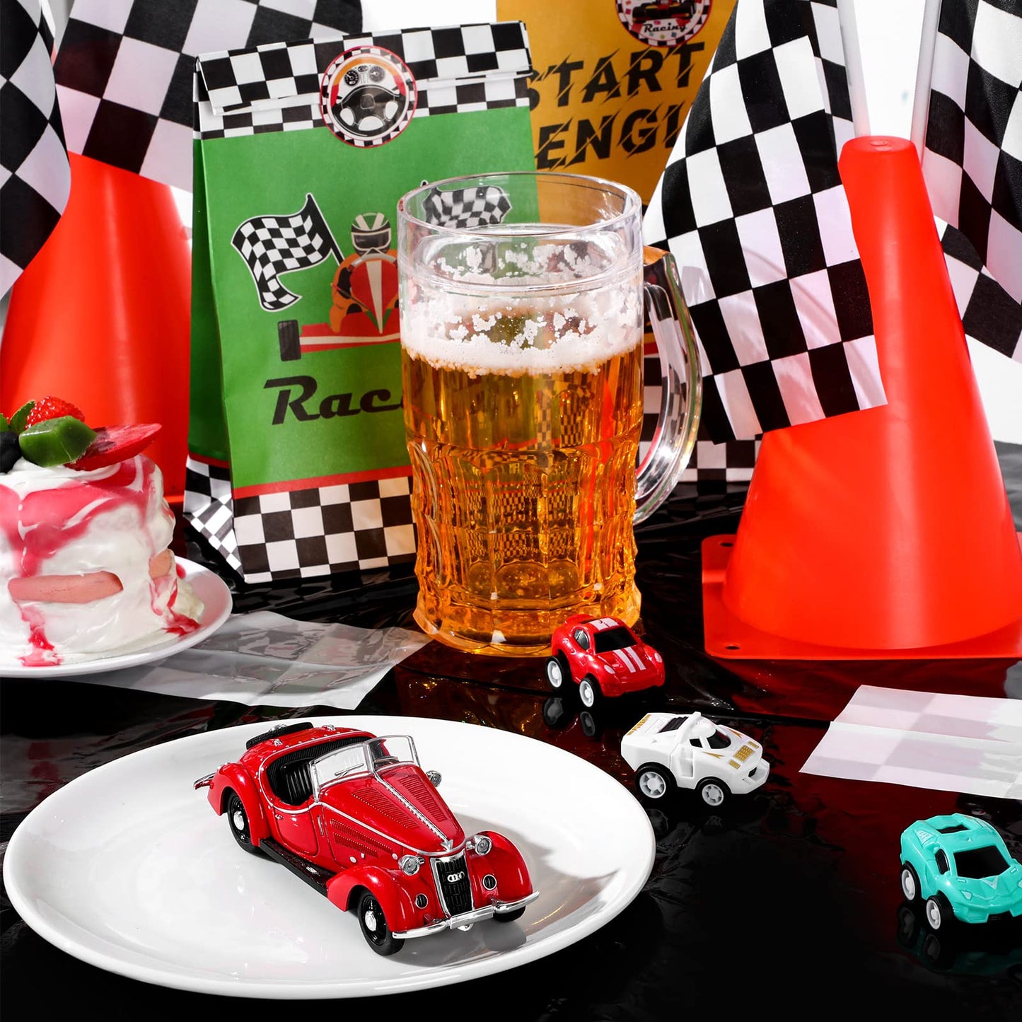 Racetrack Floor Running Black Racer Party Decoration Mat Road Table Runner Long Racetrack Tablecloth Drag For Party (Fresh Style