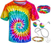 Kids Hippie Costume For Boys Girls 60S 70S T-Shirt 5Pcs Set For Halloween Party 5-6T Multicolor