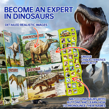 Gzsbaby Dinosaur Toys for Kids 3-7 with Sounds & 30 Species Names, Large Board Book, Interactive Coloring Model 8001