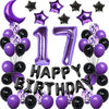 Naninuneno 17Th Birthday Decorations Set For Girl Women Boy Men,Purple Black 17 Happy Birthday Balloons Supplies With Purple Num