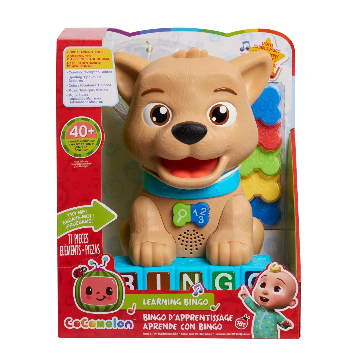 Just Play Cocomelon Count & Learn Bingo, 11-Pieces, 40+ Learning Phrases, Early Learning And Education, Kids Toys For Ages 18 Month