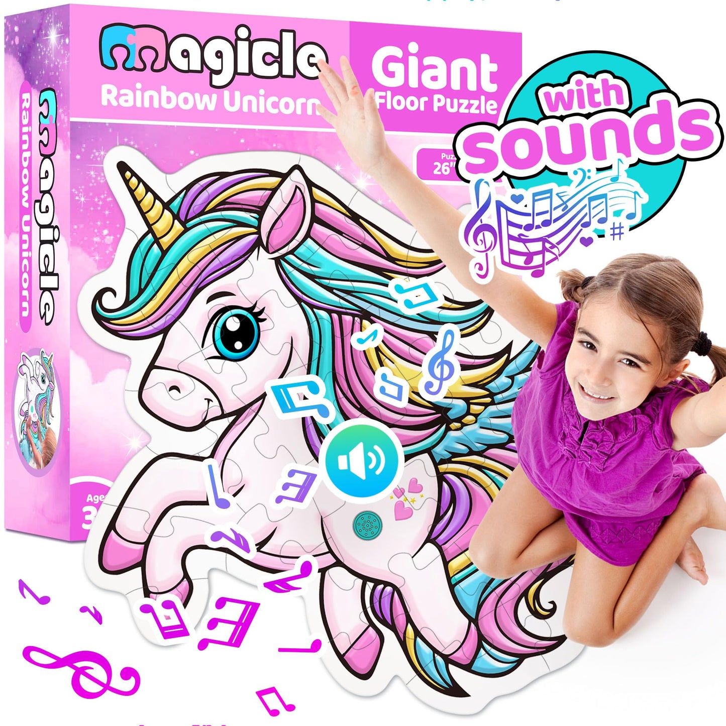 Rainbow Unicorn Giant Floor Puzzle With Sounds, 35 Piece Extra Thick Puzzles, Unicorn Toys For Girls Age 4-6, Floor Puzzles For