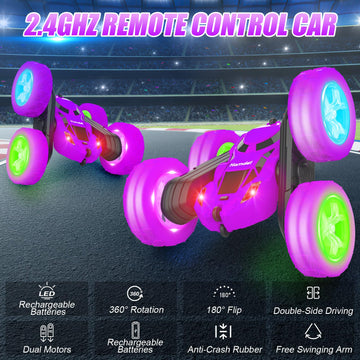 Hamdol Remote Control Car for Kids Stunt RC Cars with Cool Wheel Lights Double-Sided Driving 360-degree Rotation Boys Toys for A