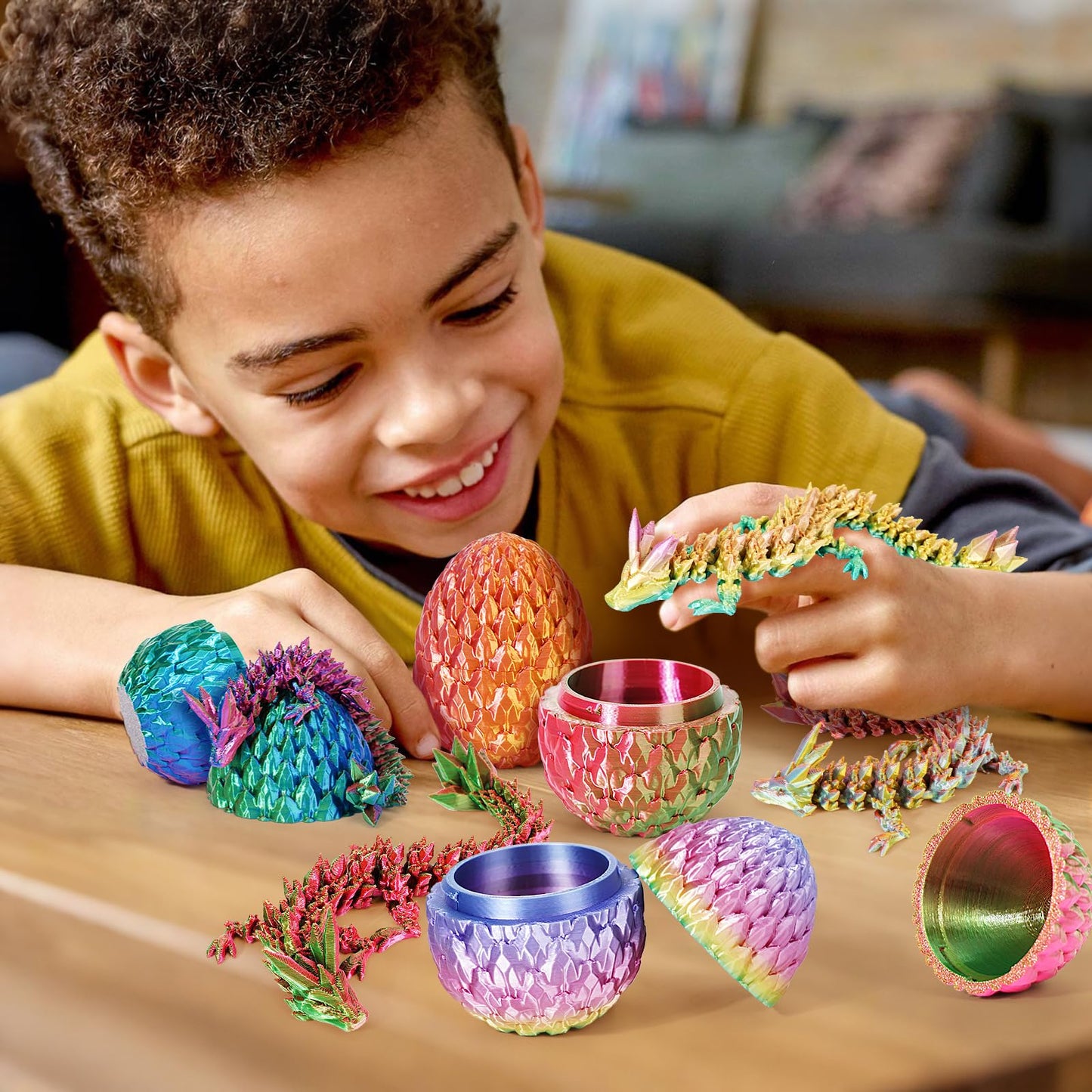 Yilcer 4Pcs 3D Printed Dragon Eggs With Dragon Inside Mini Dragon Egg Easter Eggs Articulated Dragon Easter Basket Stuffers Myst