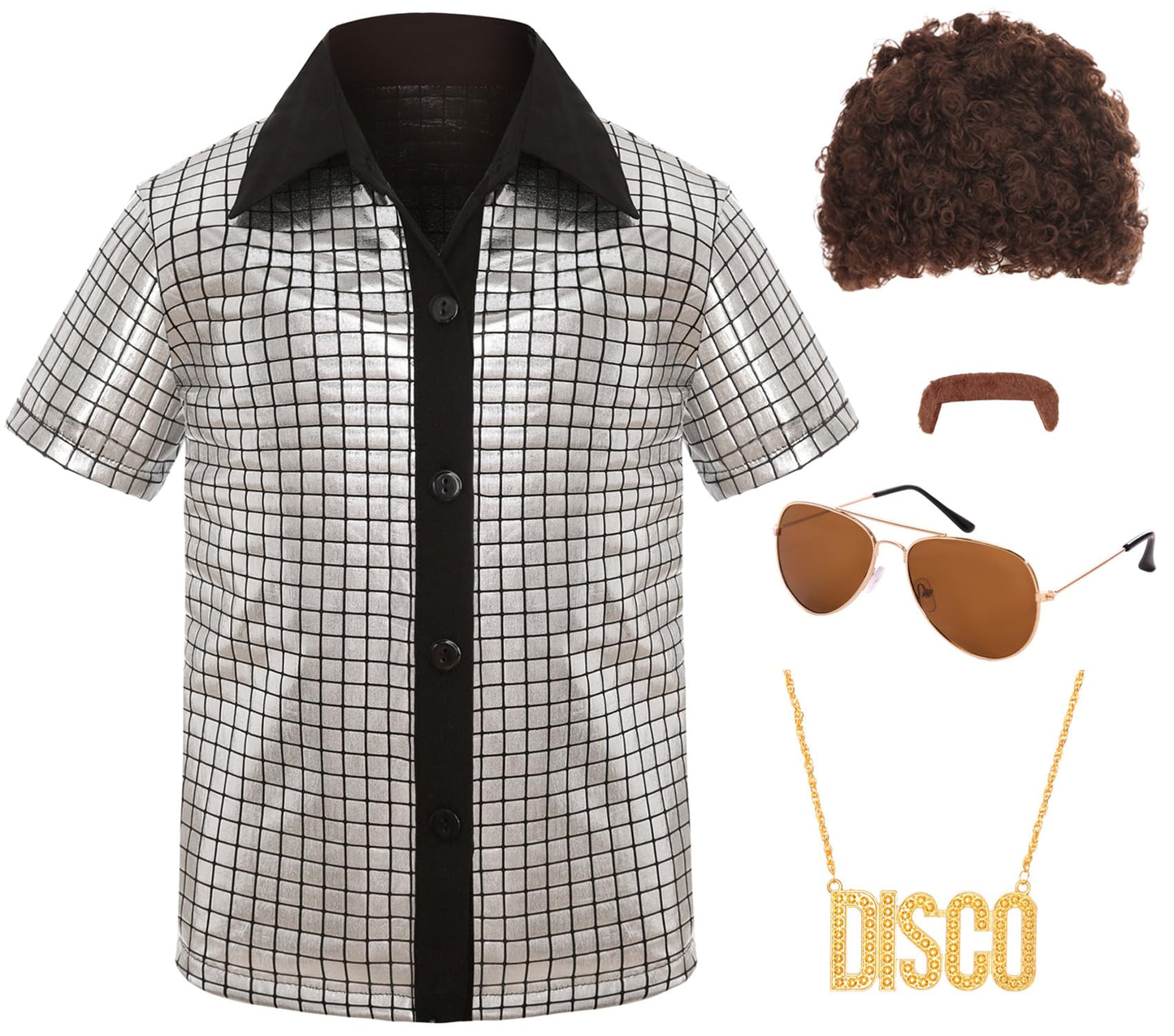 Sizgaroot 70S Outfits For Boys Disco Costume Kids Halloween Party Dress Up (Silver, 10-12 Years)