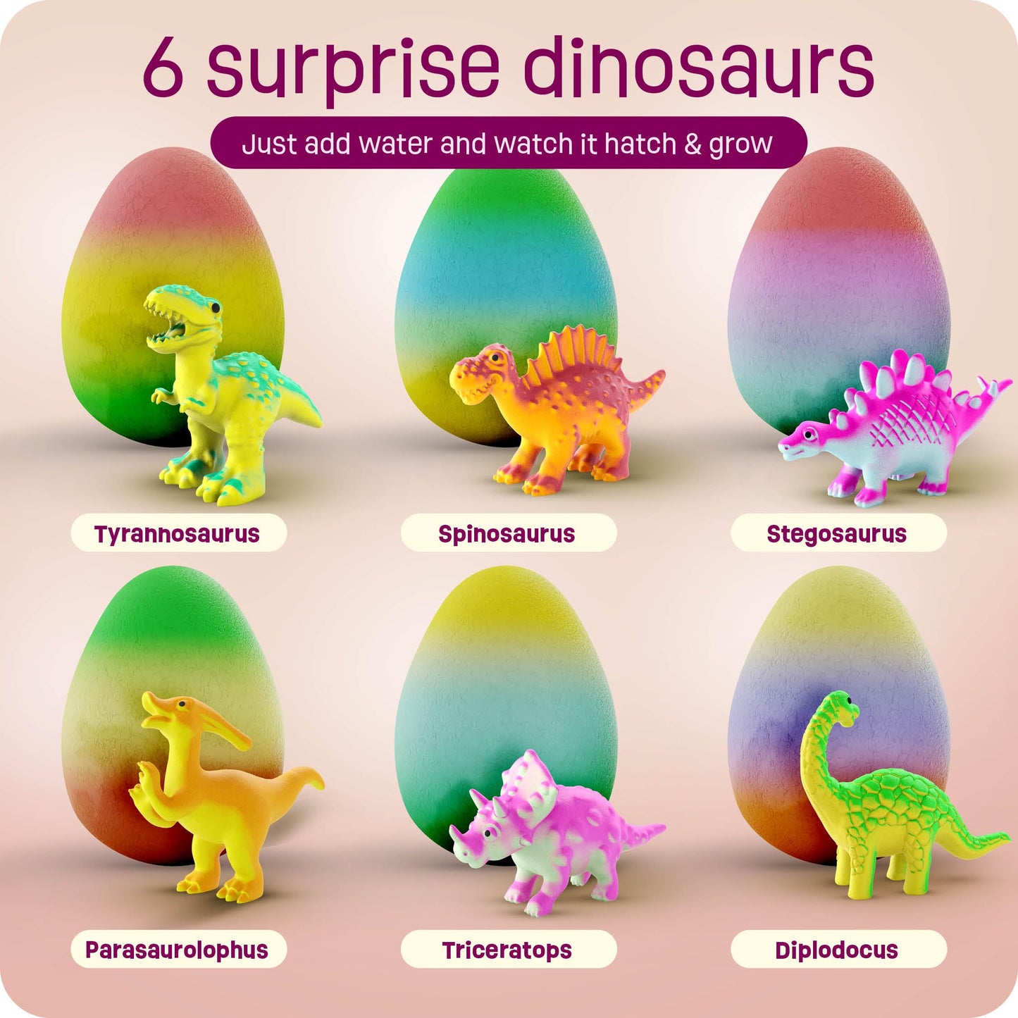 Dinosaur Hatching Surprise Eggs For Kids - 6 Pack - Grows 600% - Dino Egg Toys For Boys & Girls Age 3-8 - Gift Ideas, Party Favors, Stocking Stuffers For 3+ Year Old Boy - Gifts For Ages 3 4 5 6 7 8