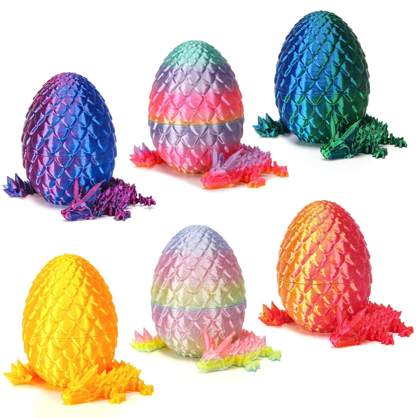 Easter Basket Stufers, 6 Pcs Mini 3D Printed Dragon Eggs With Crystal Dragon Inside, Easter Egg Fillers Easter Gifts For For Chr