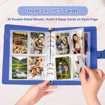 A5 Kpop Photocard Binder PU Leather 6-Ring Album with Magnetic Closure Includes 30 Pack 4-Pocket Pages for 240 Cards Card Holder for Trading and Collectible Cards (Deep Blue)