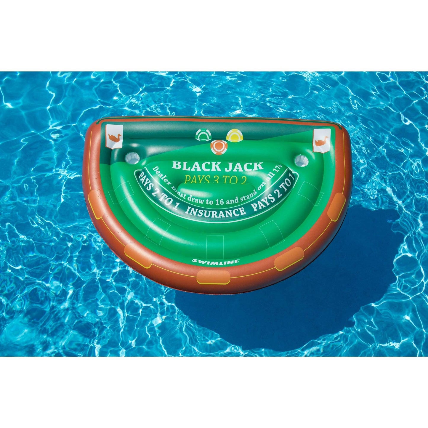 Swimline Inflatable Blackjack Game Table Raft With Waterproof Cards Green/Brown, 60'/40'/12'