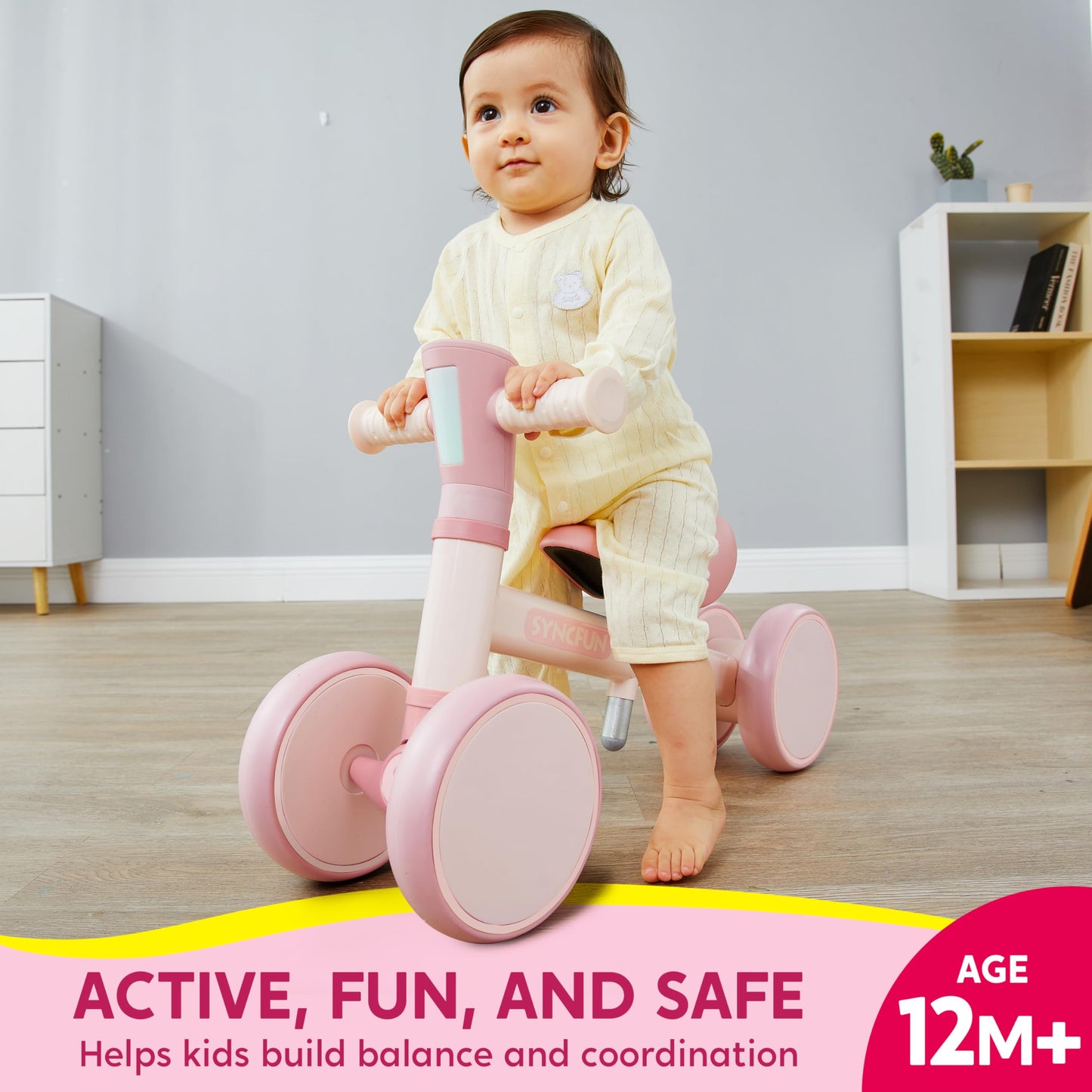 Syncfun Led Baby Balance Bike With Music For 1-2 Year Old Boys Girls, Balance Bike With Lights & Sounds, Mini Baby Balance Bike