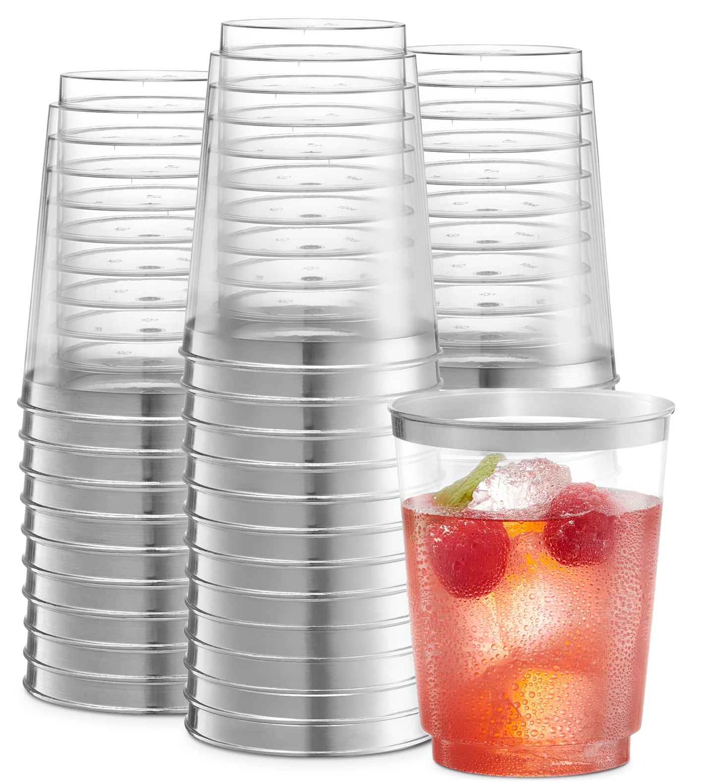 Plasticpro Disposable 10 Oz Crystal Clear Plastic Tumblers With Silver Rim For Partys Weddings Pack Of 50